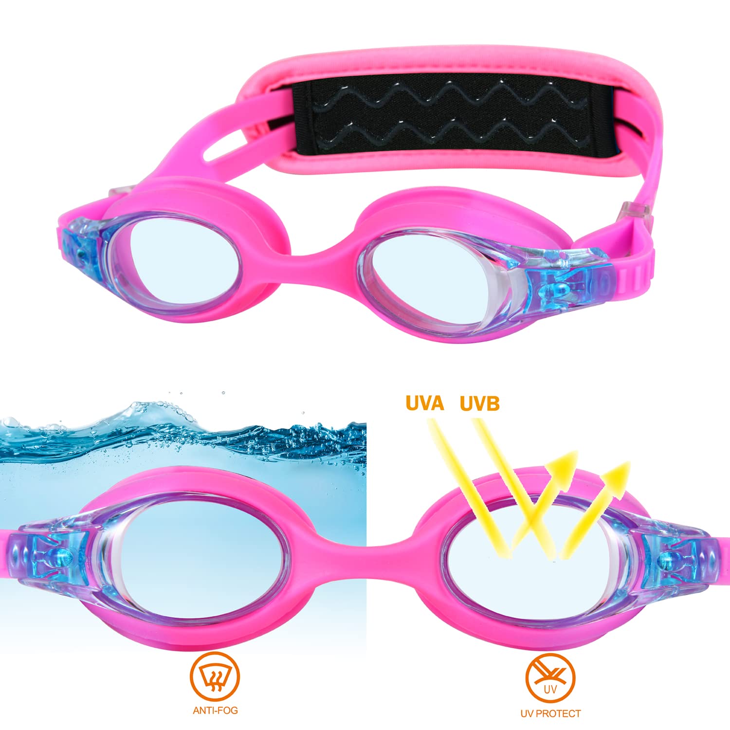 Kleinkind-Schwimmbrille, Alter 2–5 Jahre, Kinder-Schwimmbrille, Mädchen-Brille, weiches Stoffband und Meerjungfrau