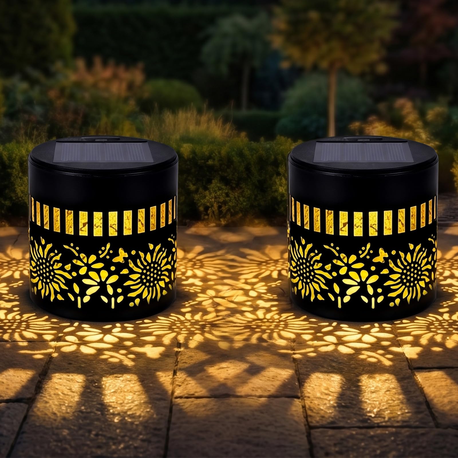 2Pcs Sunflower Solar Lantern, Garden Outdoor Lantern Ornaments, Waterproof Sunflower Garden Lights, Metal Hanging Solar Lanterns for Outside Yard, Patio, Backyard, Gardening Gifts for Women Mum