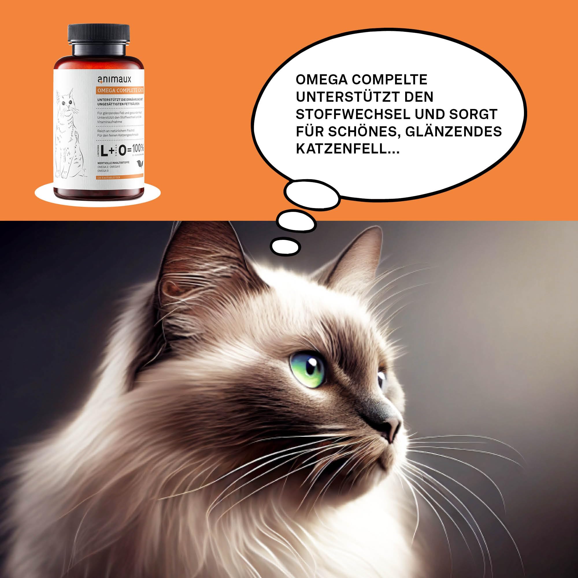 animaux Omega Complete Cats – 120 Kautabletten für Katzen – Fischöl reich an Omega 3, 6 & 9 Fettsäuren für den Stoffwechsel, Knochenaufbau & Herz-Kreislauf, Leckerli mit Lachsöl für Haut & Fell