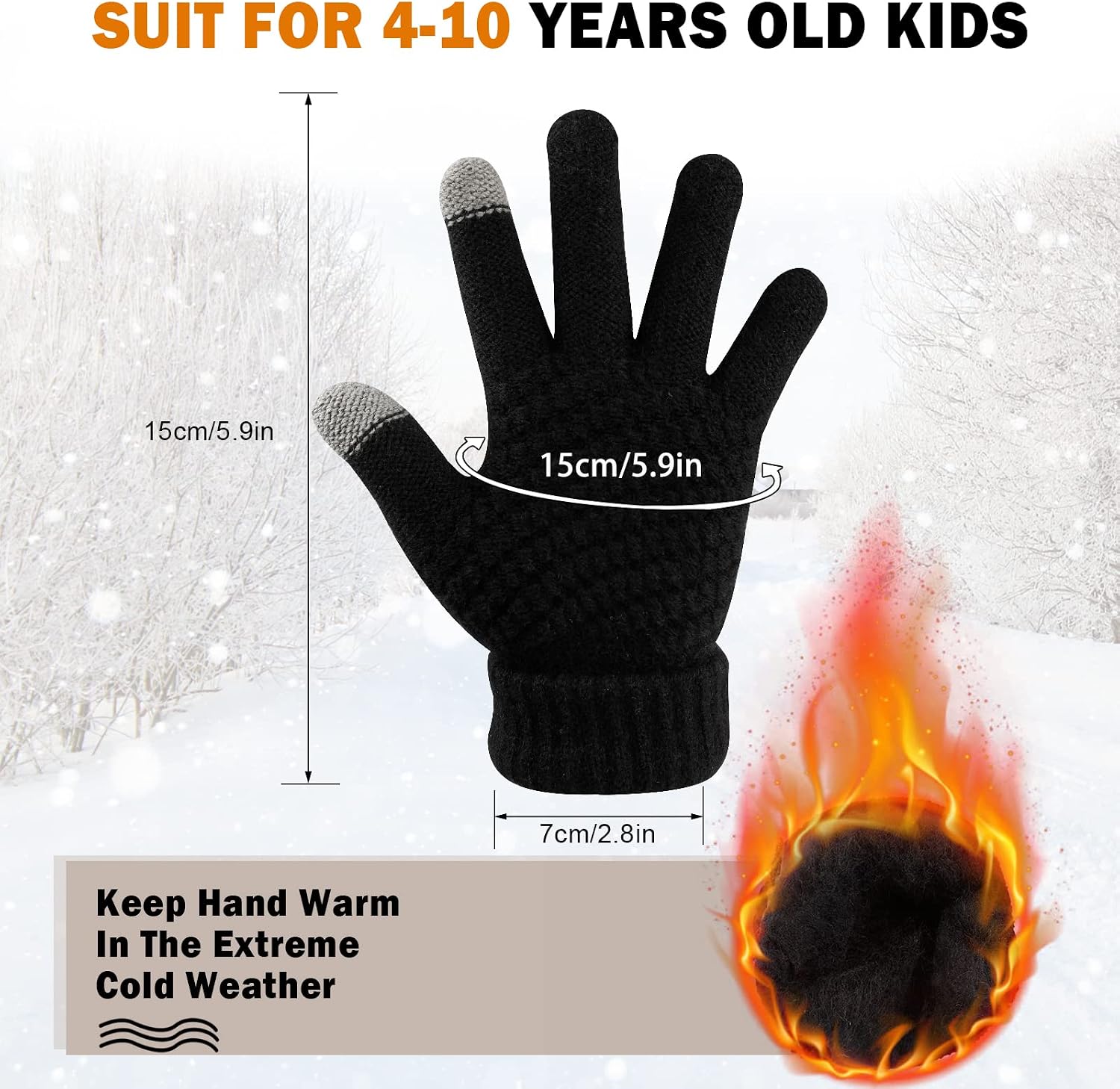 ONESING 3 Pairs Kids Winter Gloves - Touch Screen, Thermal Knit Toddler Gloves for Boys & Girls