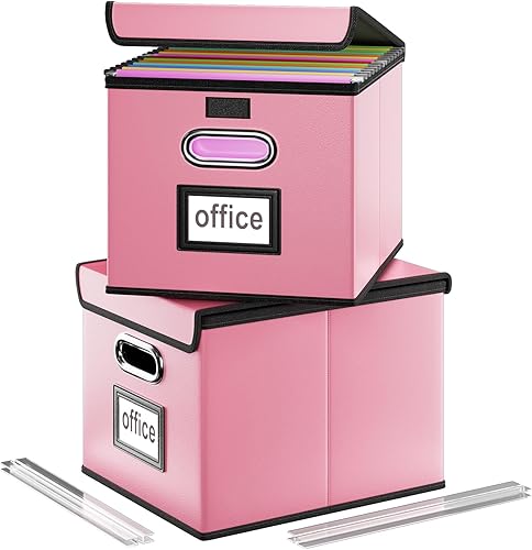 Huolewa Cajas de almacenamiento portátiles de cuero para archivos, cajas organizadoras de carpetas de archivos plegables con tapas, organizador de