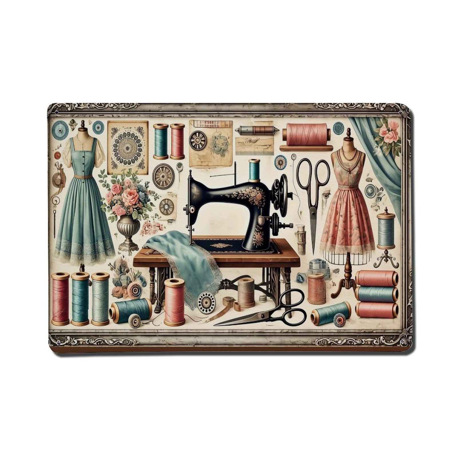 Nestemfo Vintage Sewing Machine Collage Art Tin Sign Metal Sign, Living Room,Bar, Home, Bedroom Wall Decor,Retro Metal Poster 8X12 Inches