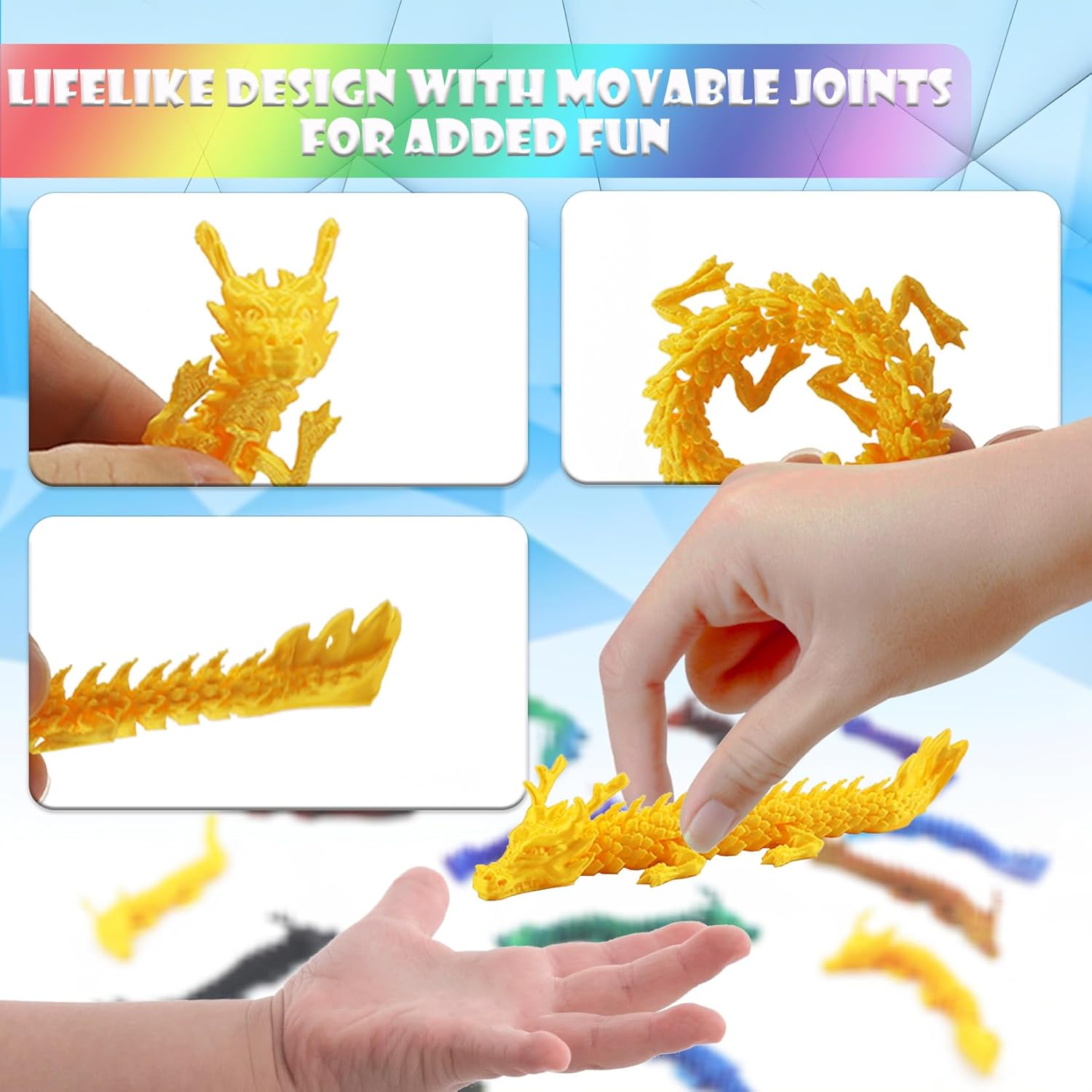 3D Printed Mini Dragons 10 PCS, Mystery Articulated Dragons Toys, Fidget Toys, Crystal Dragons, Home/Office/Desk Decor, and Festival Gift Basket Stuffers.