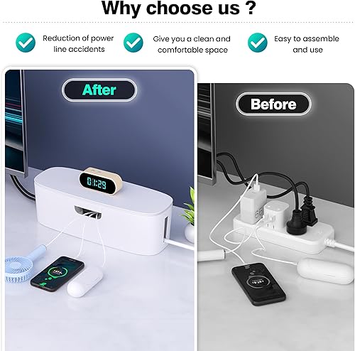 Miniatura 4 de Caja organizadora de cables  Caja organizadora de cables grande para ocultar la regleta de alimentación y debajo del escritorio, cables de