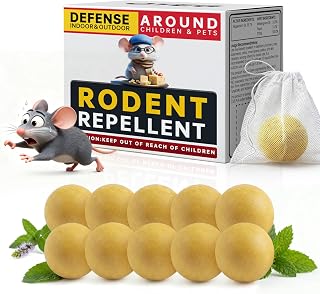 Mouse Repellent Ball - Peppermint Oil Rodent Repellent, Moth Balls for Outdoor Use, Mice Deterrent for Indoor Use, Natural Rat Repellent for House, Garage, Garden, and Vehicles - 10 Balls