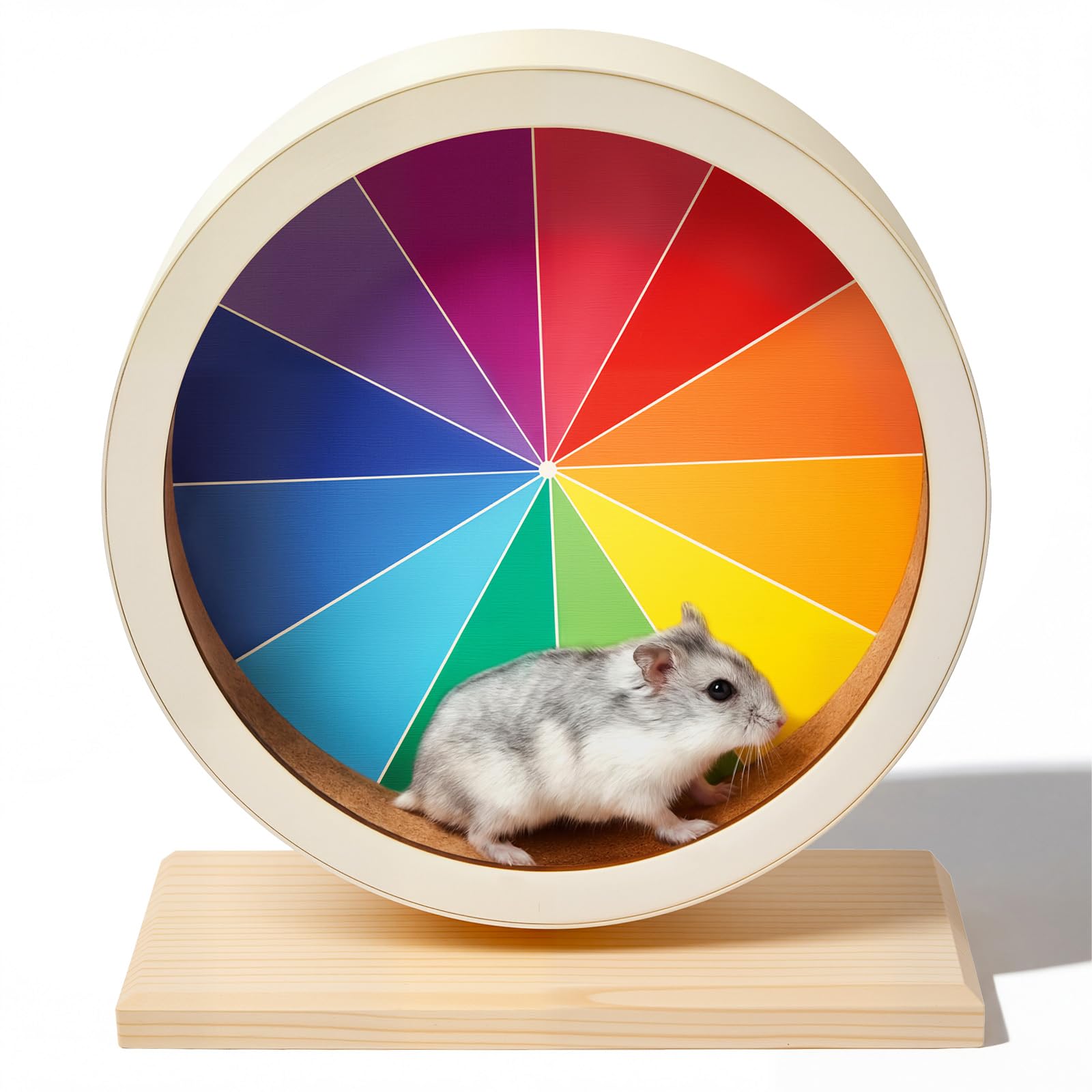 Geelin 7 Inch Hamster Wooden Silent Wheel, Rainbow Printed Small Animal Exercise Wheel, Quiet Spinner Hamster Running Wheels Prevent Depression Toys for Hamsters, Gerbils, Mice and Other Small Pets