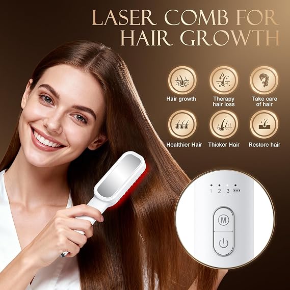 Laser Hair Growth Comb, Red Light Hair Brush, Laser Therapy Hair Growth Comb for Men & Women FDA Cleared 650nm Red Laser