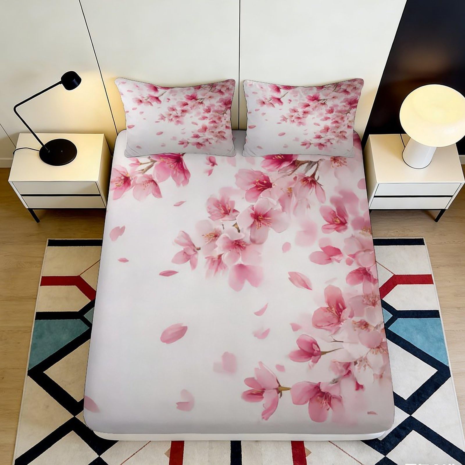 Pnayamiorkfel Style-1 3D Printed Sakura Blossom Fitted Sheet Microfiber Soft Pink Floral Bed Cover For Bedroom Guest Room Decor 90X200x25cm