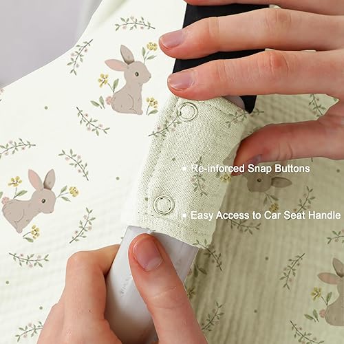 Miniatura 6 de Funda de asiento de automóvil 100% muselina de algodón, funda de toldo para asiento de automóvil, ajuste universal para niños y niñas (conejo lindo)