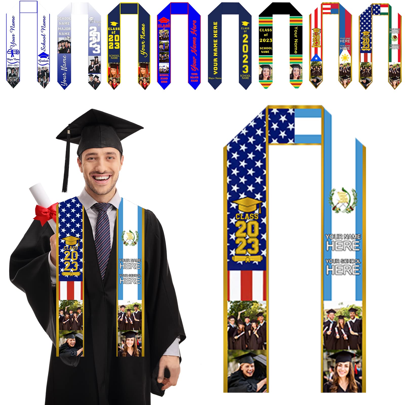 Custom Stoles for Graduation 2023 Personalized Graduation Gift Stole Class of 2023 Customized Graduation Sash with Photo Name