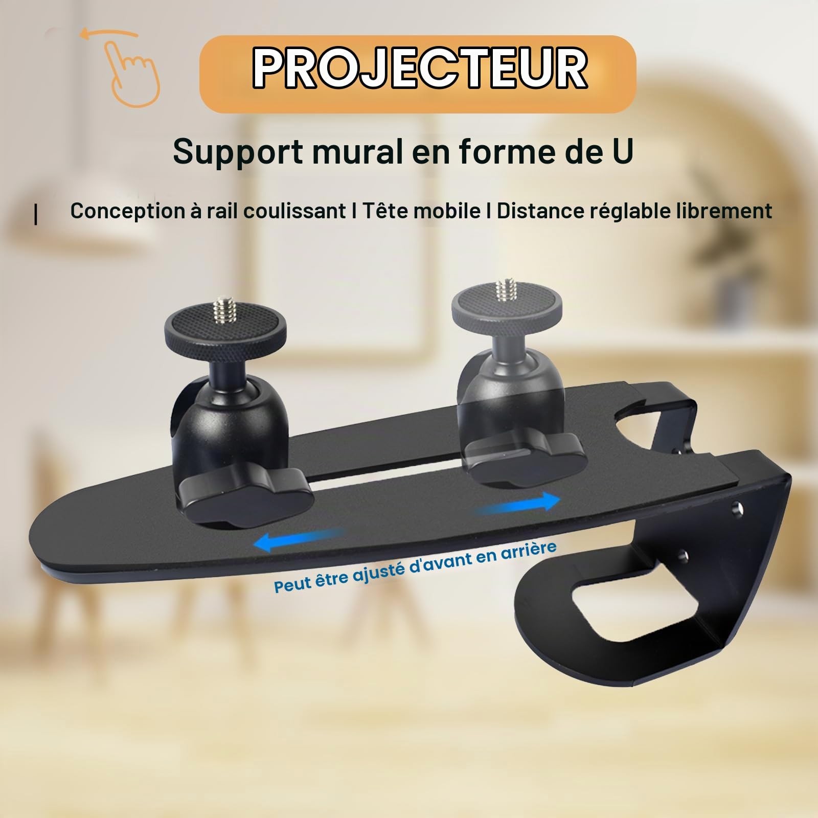 Support Videoprojecteur Ajustable, Support Projecteur Fixation Murale, Pied Videoprojecteur Rotation à 360°, Multifonctionnel SupportRetroprojecteur pour les Salons, les Chambres et les Bureaux