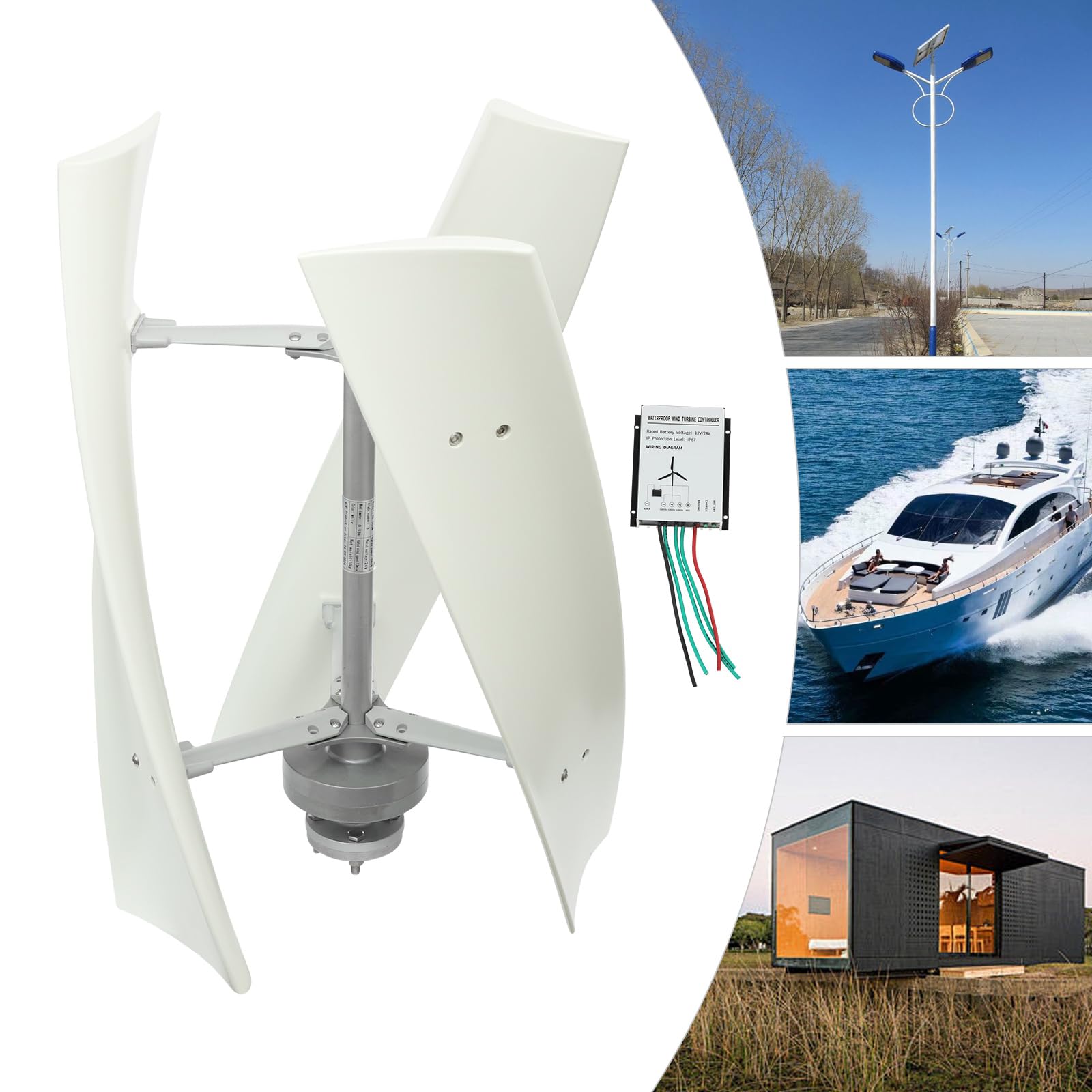 Vertikaler Windturbinen-Generator Windgenerator Windkraftanlagen Windkraftanlage 100W für Erneuerbare Energie 12V/24V Kleinwindkraftanlage für Offgrid Stromversorgung (12, Volt)