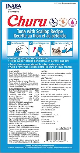 Vista 113 de INABA Churu - Bocadillo para gato, puré cremoso para gatos, sin cereales, que se puede lamer y exprimir, con vitamina E y taurina, 24 tubos de 0.5