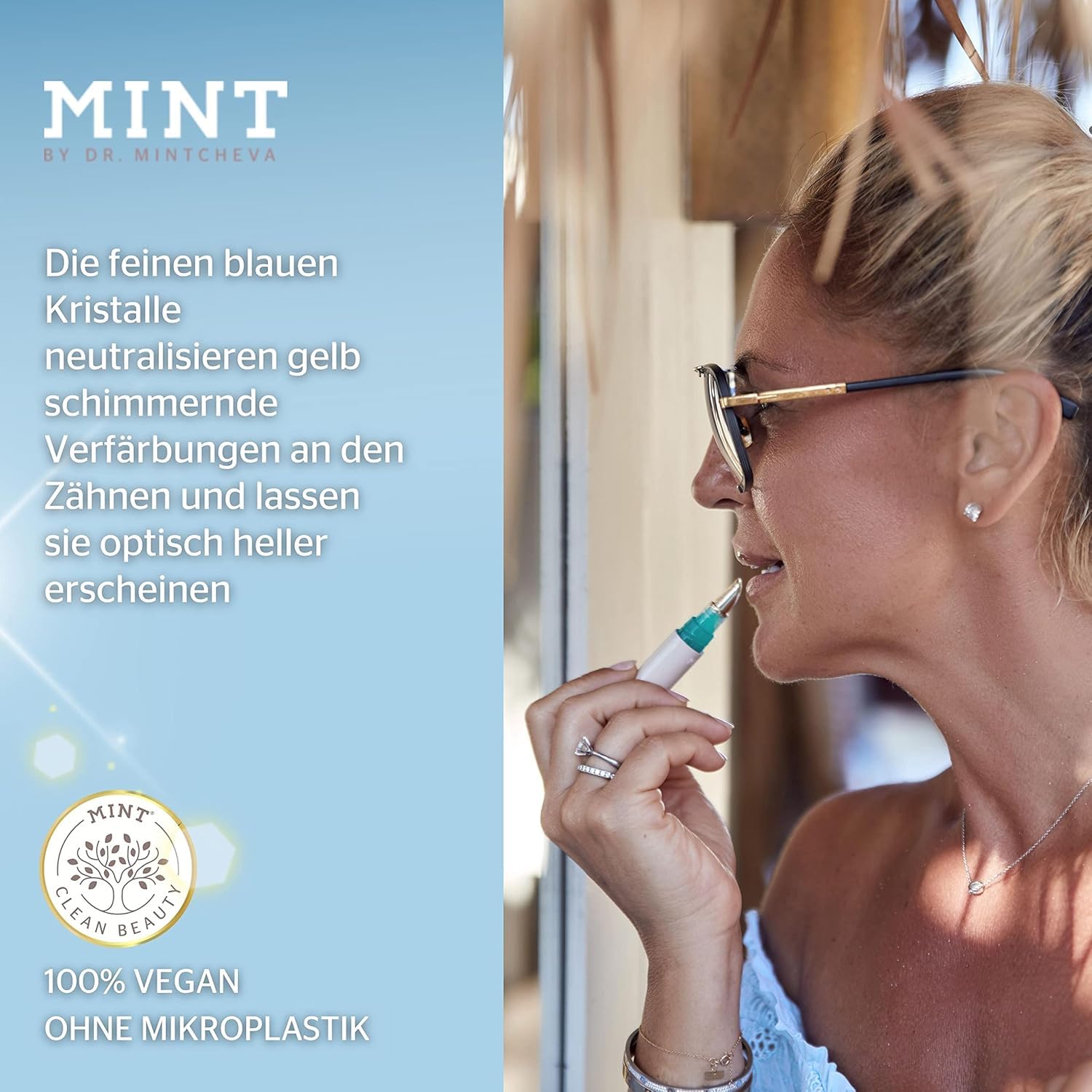 MINT Blue Lip Shine Hyaluronic Lip Glow - Whitening-Effekt Lip Gloss - wertvolle Öle - mit Blaupigmenten angereichert für strahlende Zähne Vegan - by Dr. Mintcheva