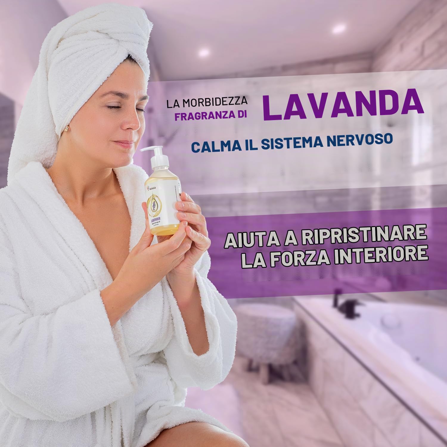 Verana Olio per Massaggio corpo Lavanda, Naturale, Senza OGM, Rilassante, Rende la Pelle Morbida ed Elastica, Calma il Sistema Nervoso, Massaggio Rigenerante e Nutriente, Aromaterapia (1L)