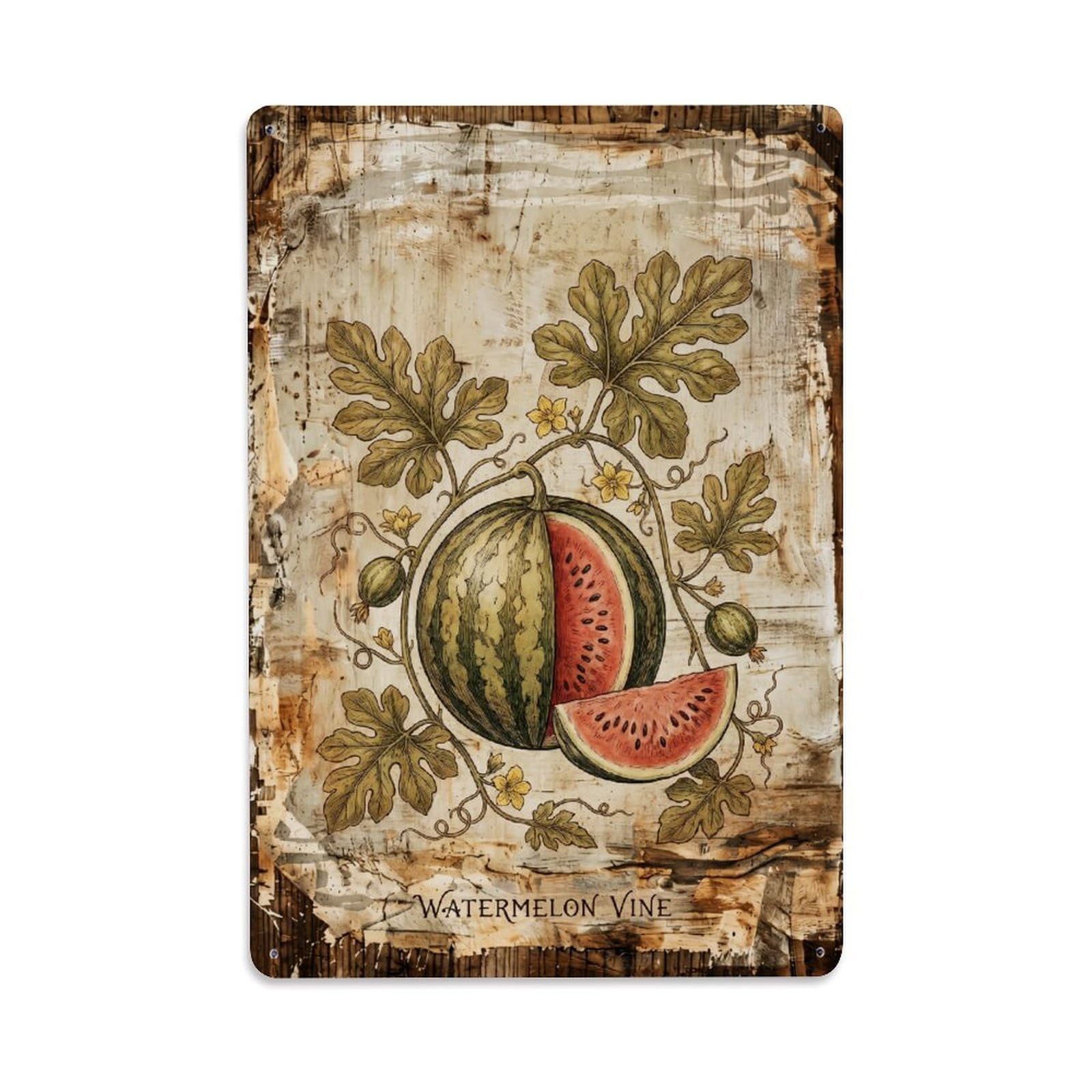 Watermelon Vine Botanical Vintage Metal Tin Sign Plaque Wall Decor for Cafe, Club, Garden Metal Poster 8x12Inch