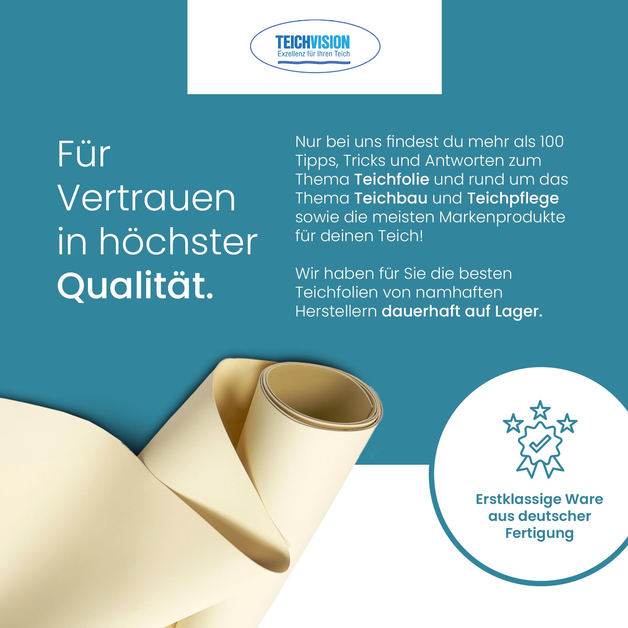 TeichVision - Premium PVC Teichfolie beige-Sandfarben - Stärke 1 mm - 10 m x 12 m/PVC Folie beige geeignet für Teiche, Biotope, Naturschwimmbäder