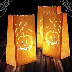 Homemory 24 Pack Halloween Luminary Bags, Upgraded Moisture-Proof Orange Tea