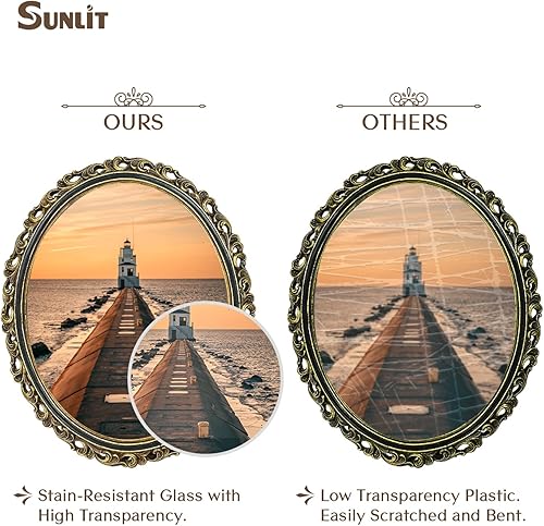 Miniatura 3 de Sunlit Portarretratos vintage de 8 x 10 pulgadas, marcos de fotos ovalados antiguos con parte frontal de cristal, exhibición de fotos de lujo, para