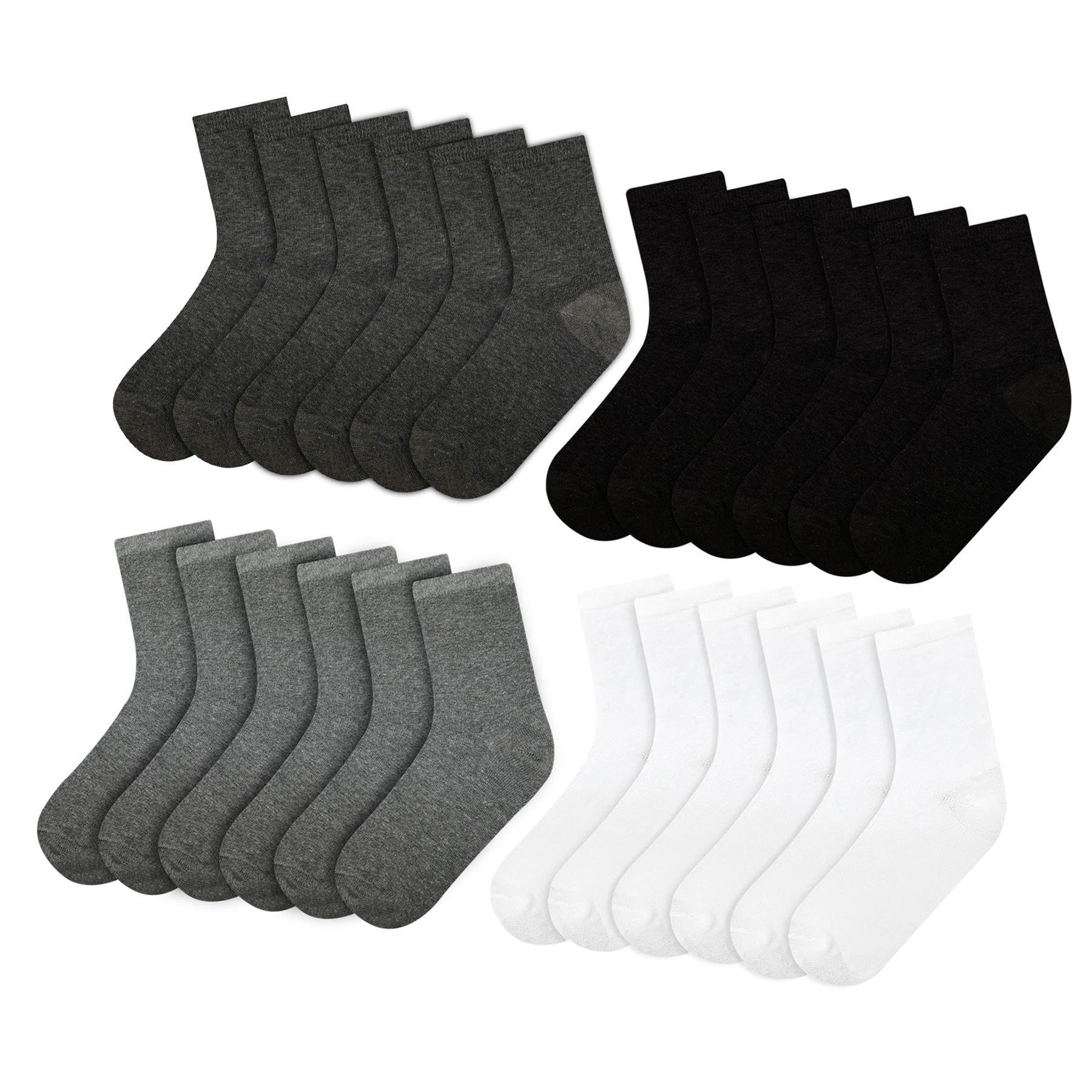 A2z 4 Kids Unisex Kids Black/White/Charcoal/Grey Boys Girls Pack Of 12 Kids Back To School Cotton Rich Plain - Socks 970S 970 12 Pack 6-9