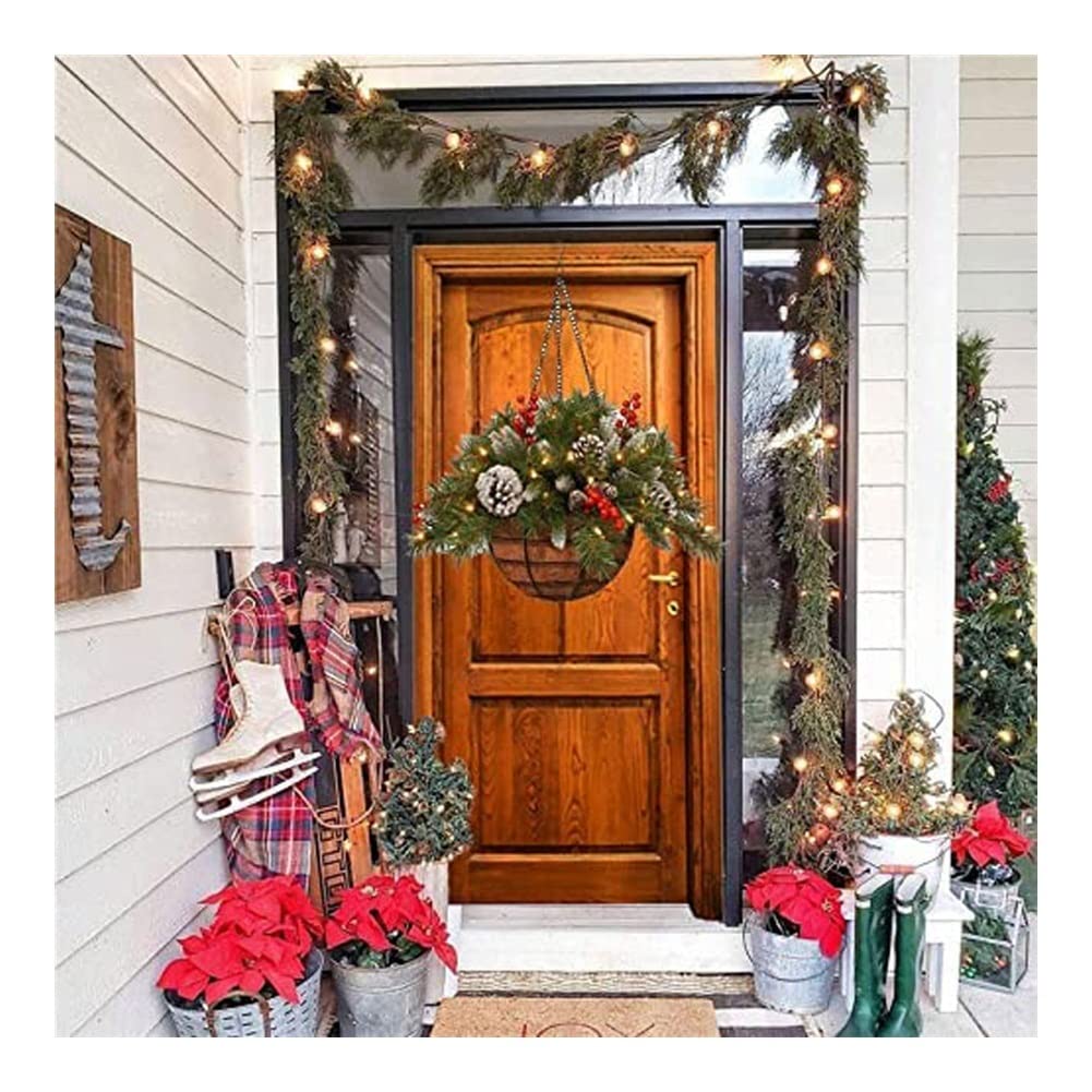 Supertrapp Pre-lit Artificial Christmas Hanging Basket, Decorated with Frosted Pine Cones Berry Clusters Lights, Christmas Collection for Holiday Christmas Decoration