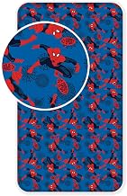 Marvel Spider-Man Fitted Sheet – Single Bed 90x200cm + 25cm Skirt – 100% Cotton Blue Kids Bedding – Official Licensed Spiderman Superhero Bed Linen for Boys & Girls – Soft & Breathable