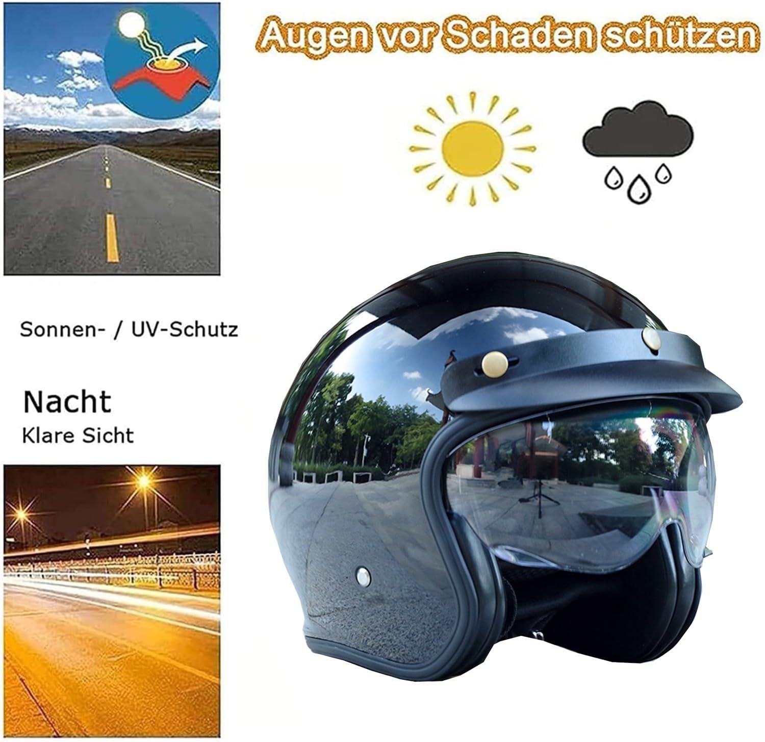 Casque Jet Moto Ouvert Fibre De Verre ECEDOT Homologué Demi Casque De Mobylette Portable avec Visière Casques Bols Robuste Et Durable Casques pour Adultes Hommes Femmes