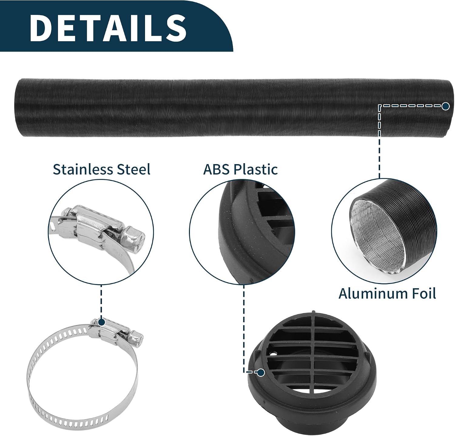 Car Truck RV Bus Van Boat Car Heater Duct Kit Car Heater Duct Pipe Hose Set with Heater Pipe Clamp 42mm ID 100cm Max l