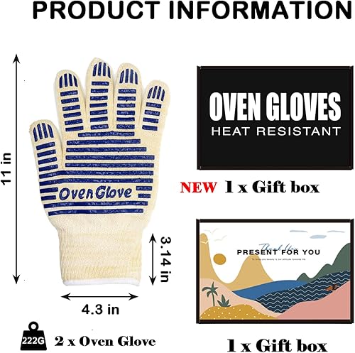 Miniatura 8 de Guantes de horno, guantes de parrilla resistentes al calor de 540 grados, guantes de silicona antideslizantes para superficies calientes con dedos,