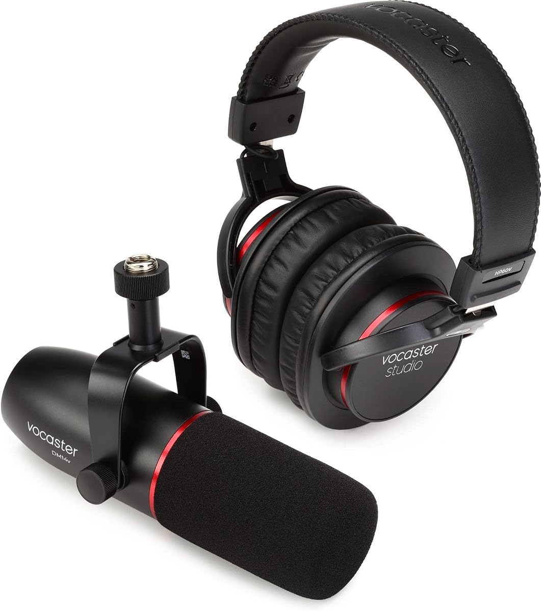 Kit de transmisión Focusrite Vocaster, micrófono dinámico de calidad de transmisión y auriculares cerrados para podcasters, micrófono con parabrisas incorporado y soporte de choque, cable XLR incluido | Micrófono dinámico de calidad de transmisión y auriculares cerrados para podcasters, soporte de choque, cable XLR incluido