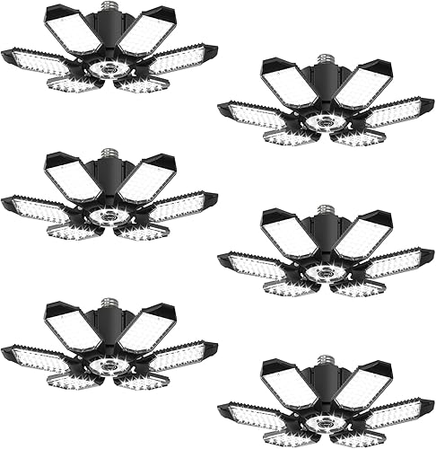 Adiding Luz LED de techo para garaje, 6 paquetes de 60000 lm ajustables de 60000 lm, luz LED brillante para sótano, 6 paneles deformables, 6500 K,
