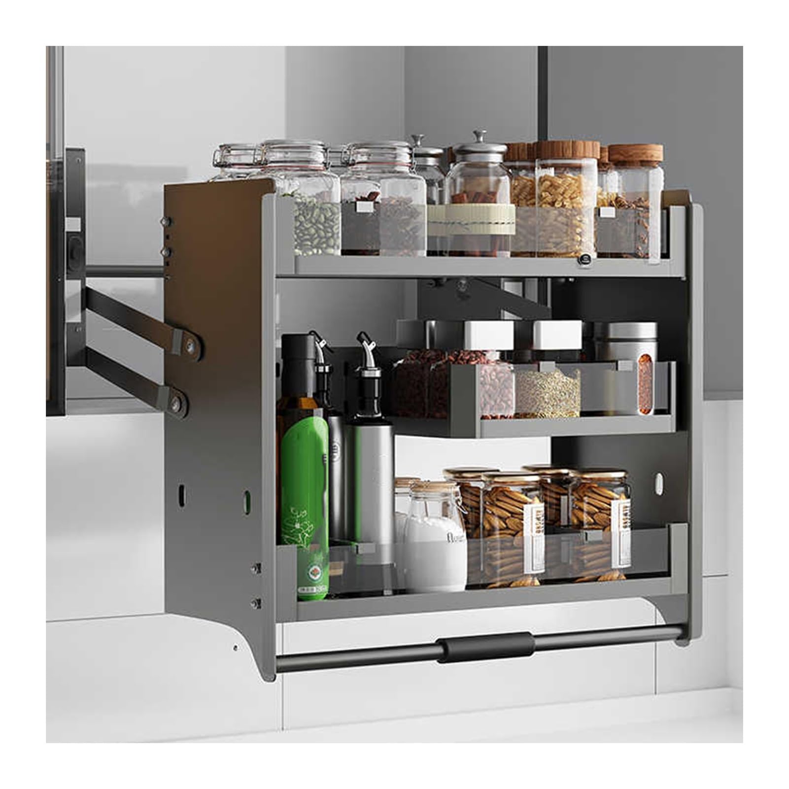 IUokLU 2 Tier Pull Down Cabinet Organizer, Heavy Duty Pull-Out Shelf, Sliding Storage Basket for Kitchen Upper Cabinets - Maximize Space & Accessibility(560-590mm)