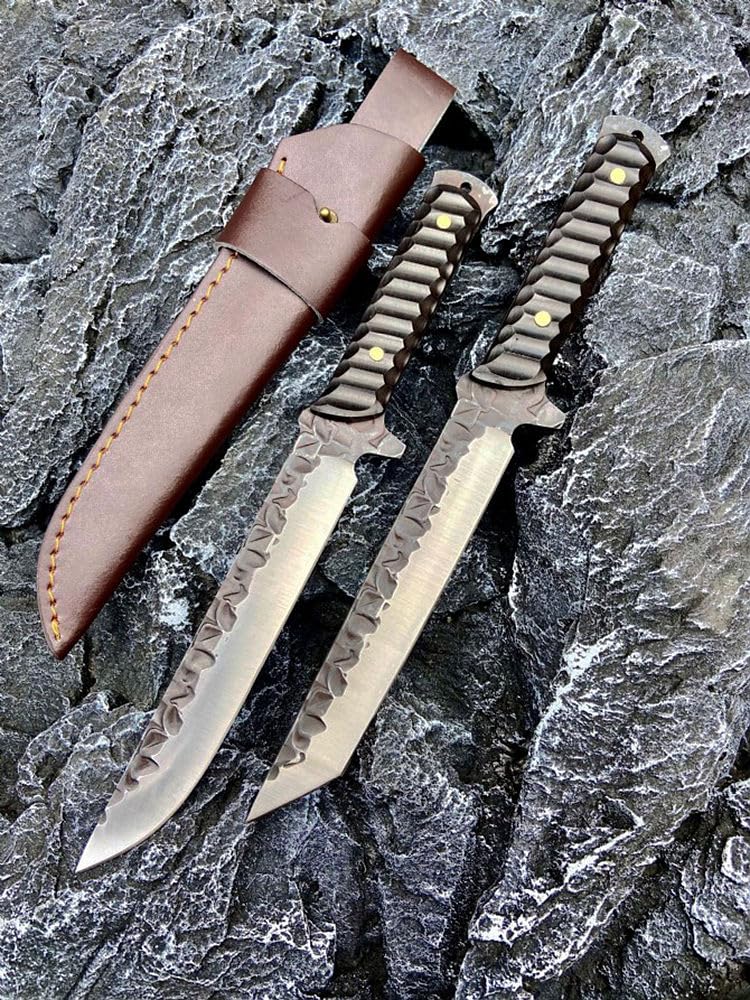 Generico TEERMA ZS2 Forgiatura integrata fixed blade Coltello multiuso, Utilizzato principalmente per campeggio, caccia, pesca, esplorazione della giungla, escursionismo（Consegna casuale degli stili）