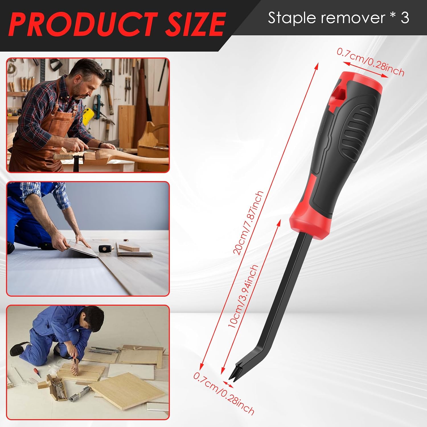 3 Pack Heavy Duty Staple Remover with Double Pronged Head, Tack Puller Industrial Staple Remover Upholstery Tool for Furniture Floor Carpet Carton Wood Construction