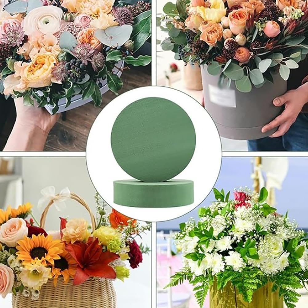 GSHLLO 2 Pcs 6.3 Inch Round Floral Foam Blocks Artificial Flower Arrangement Foam Block Dry Wet Green Floral Foam Faux Greenery Foams Florist Foam Bricks for Wedding Birthday