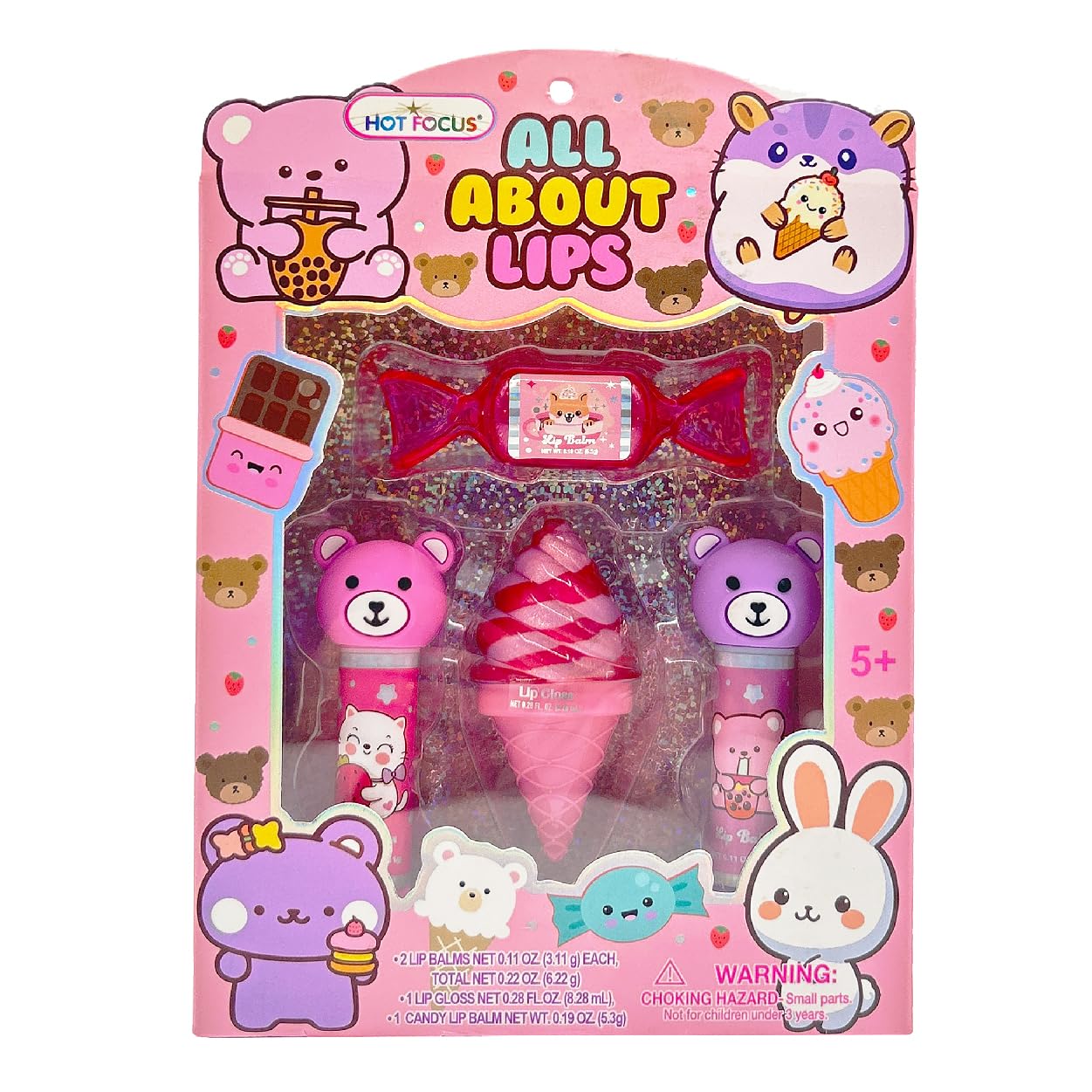 Hot Focus | Strawberry and Buble Gum Ice Cream Flavored Lip Gloss Set – Assorted Lip Gloss Flavors, Non-Toxic Makeup for Kids & Teens (Sweet)