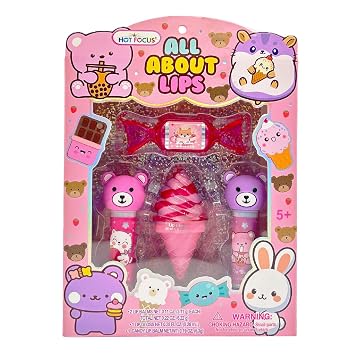Hot Focus | All About Lips Kawaii Bears Edition Assorted Lip Gloss Flavors, Non-Toxic Lip Glosses & Makeup for Kids & Teens