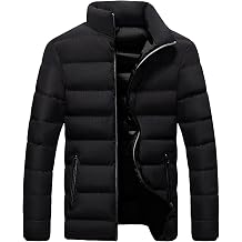 Men's Zipper Puffer Down Jacket Fashion Stand Collar Quilted Windproof Jacket Lightweight Warm Winter Coats