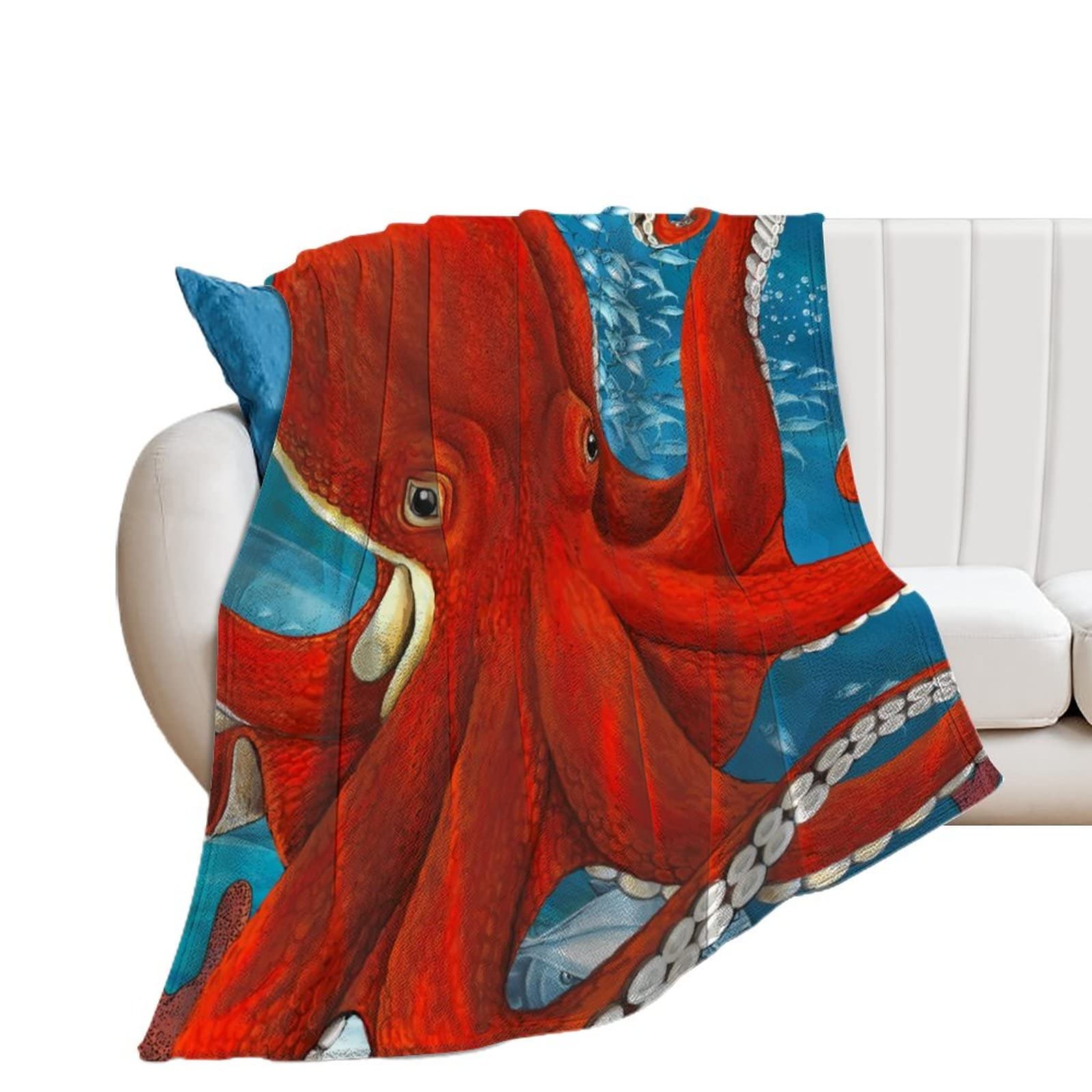 Couverture polaire pieuvre rouge ultra douce en flanelle de qualité