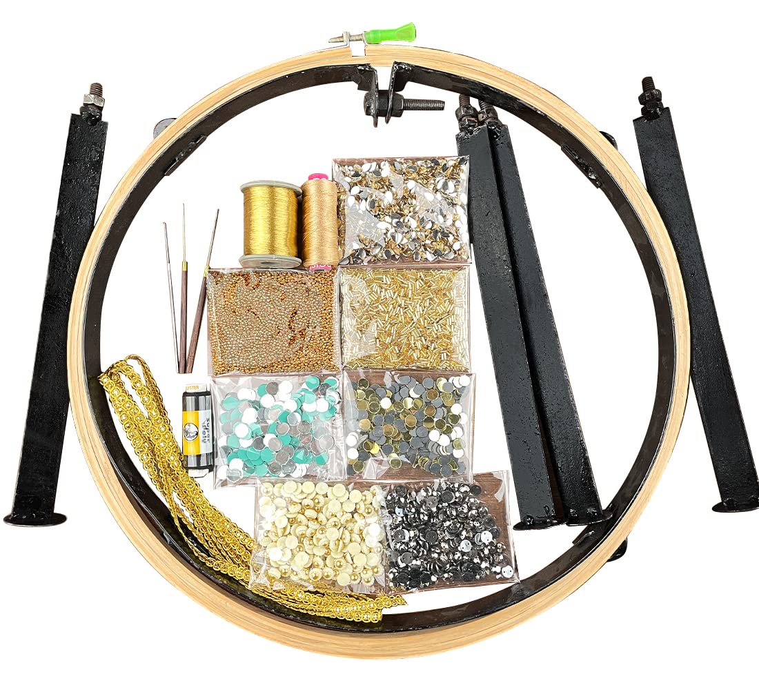 Qroof Aari Work Materials, Maggam Work Embroidery Combo 16 inch Aari Stand Beginner’s Pack Set