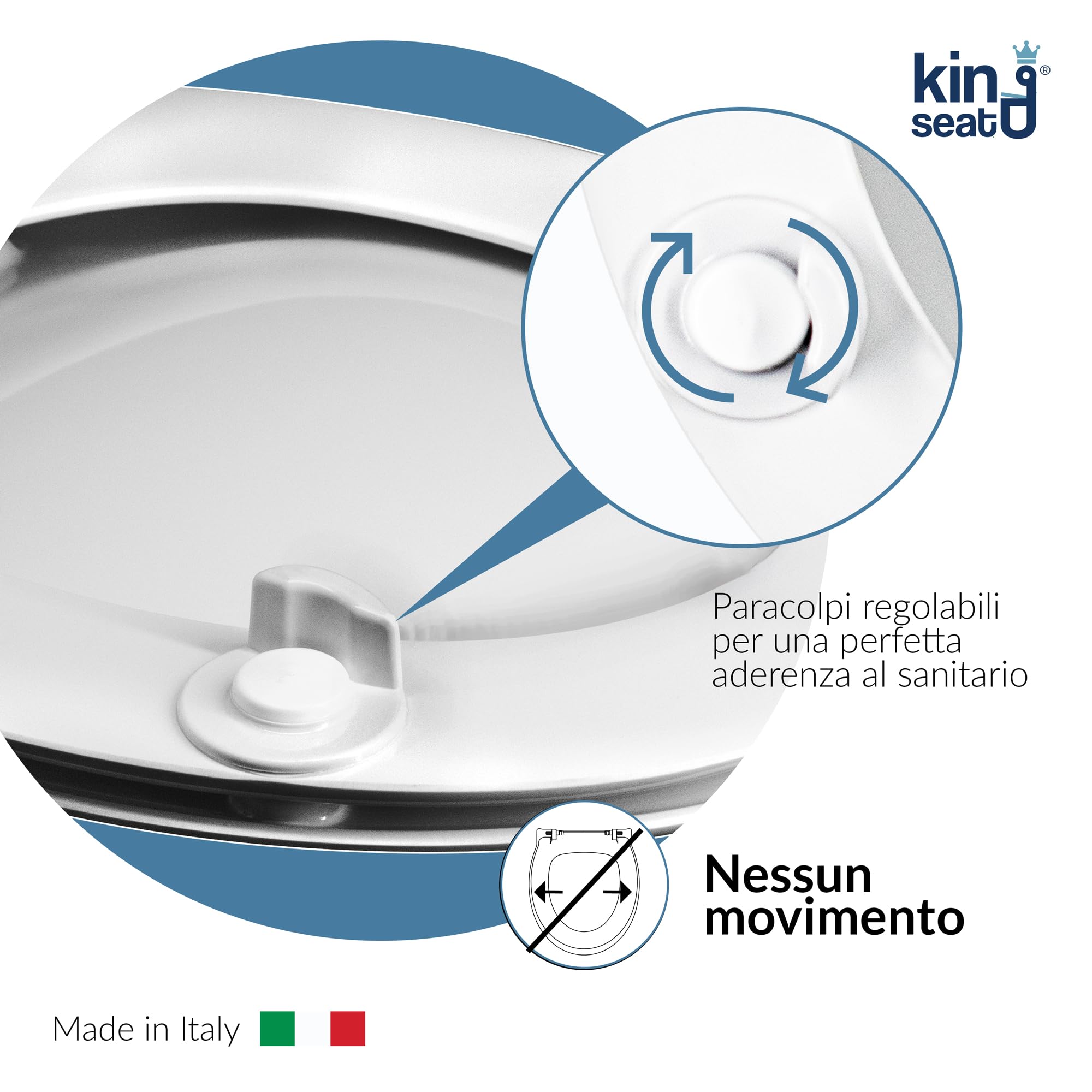 King Seat Sedile WC Ovale - Stabilità Assoluta e Aderenza Perfetta - Antibatterico in Resina Termoindurente, Bianco