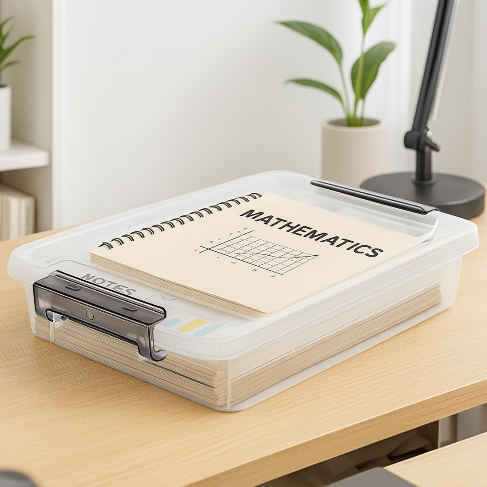 Aktenboxen aus Kunststoff, transparent, 3 Stück mit Deckel, für Dokumente, stapelbar, flache Aufbewahrungsbehälter, sichere Verriegelungen, Papiere, A4 für vielseitige Organizer, Heimbüro
