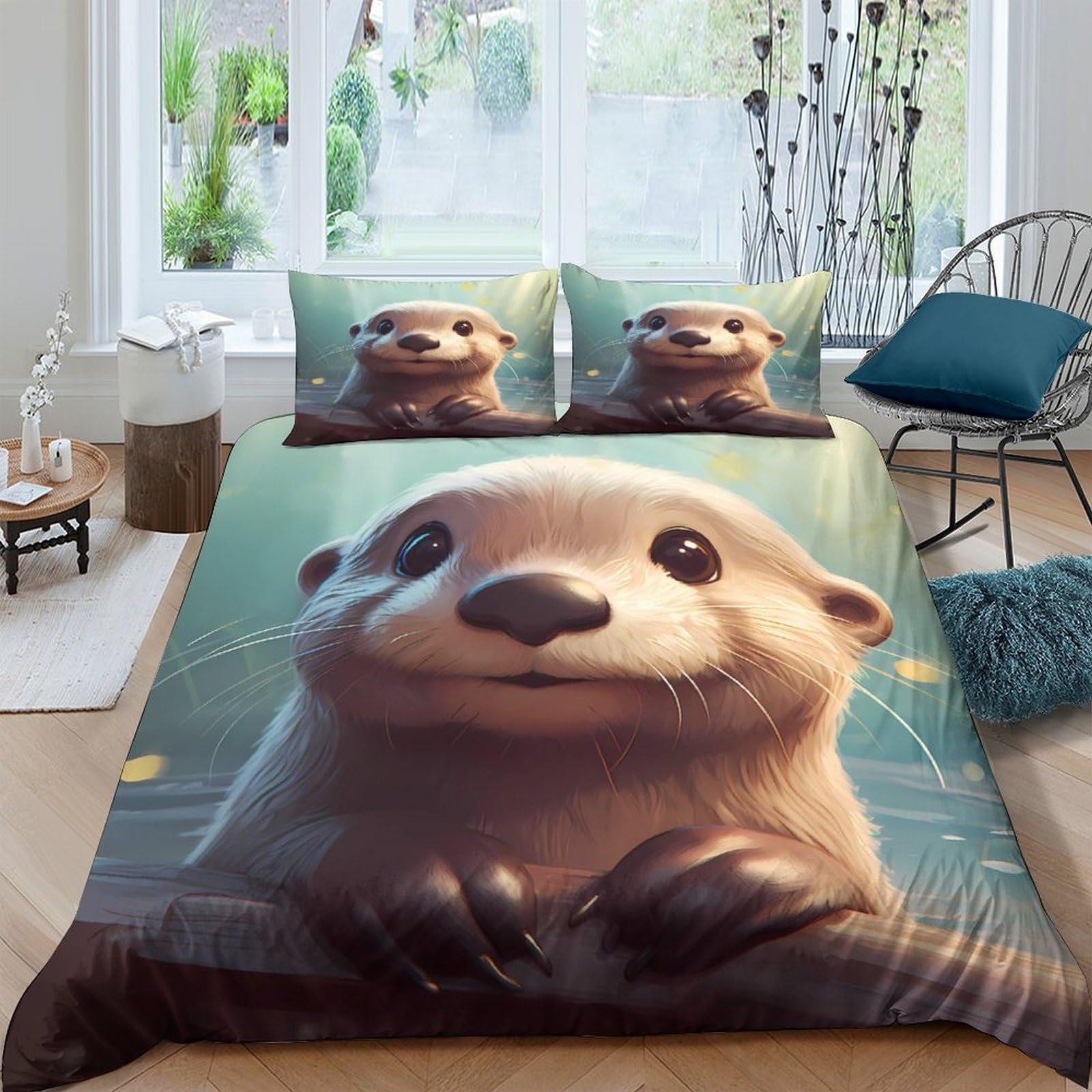 Ctjqhvkz Style-6 3D Printed Cute Otter Fitted Sheet Microfiber Soft Cartoon Animal Bed Cover For Bedroom Dorm Mattress Protection Decor Single（135X200cm）