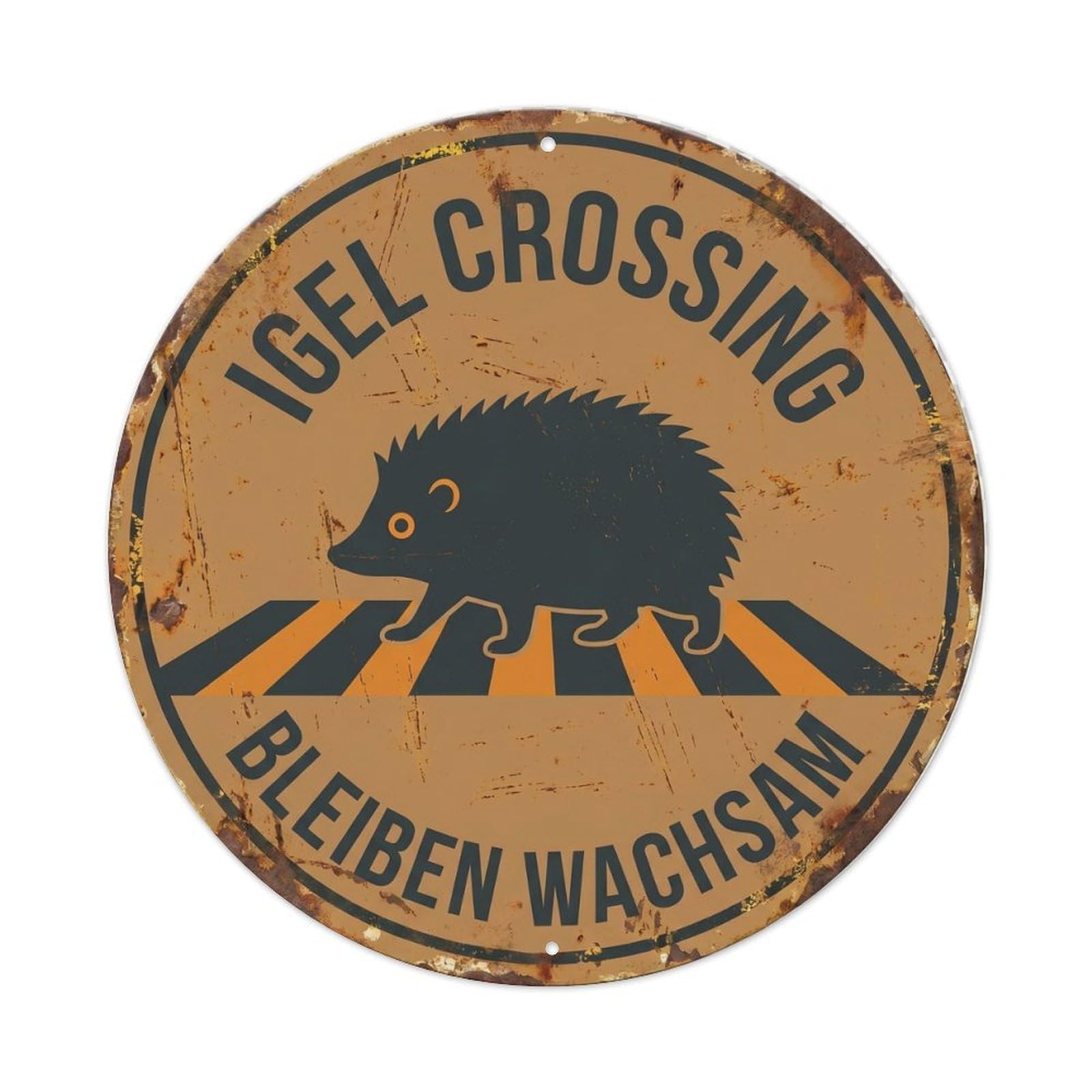 Metal Tin Sign Igel Crossing Bleiben Wachsam