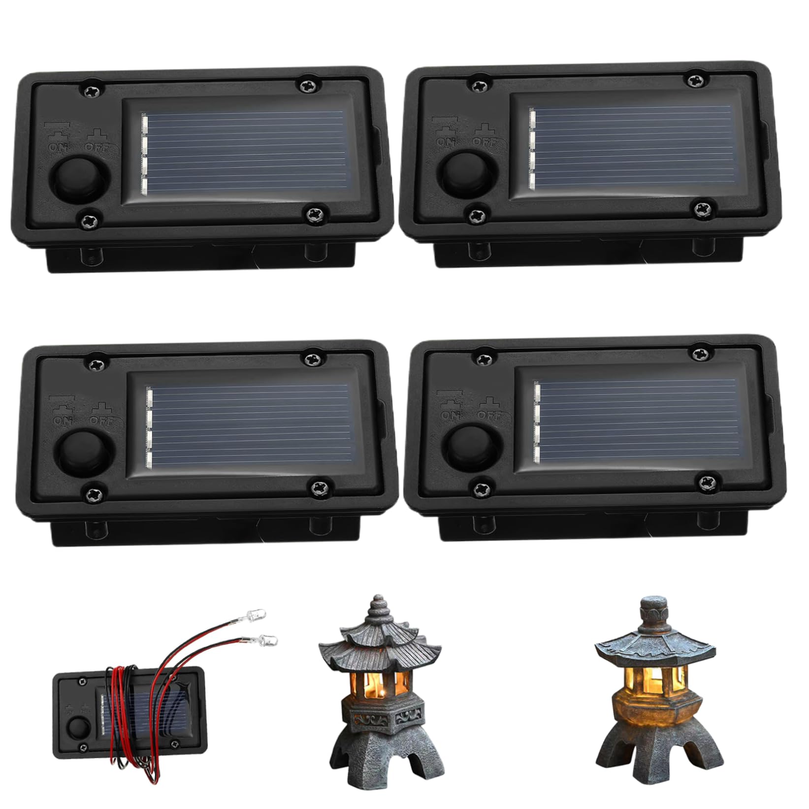 SMELEYOU Solar Light Replacement Tops 4Pcs 1.6x2.8 Waterproof Replacement Solar Light Tops with LED Warm Lighting DIY Panels for Garden Lights