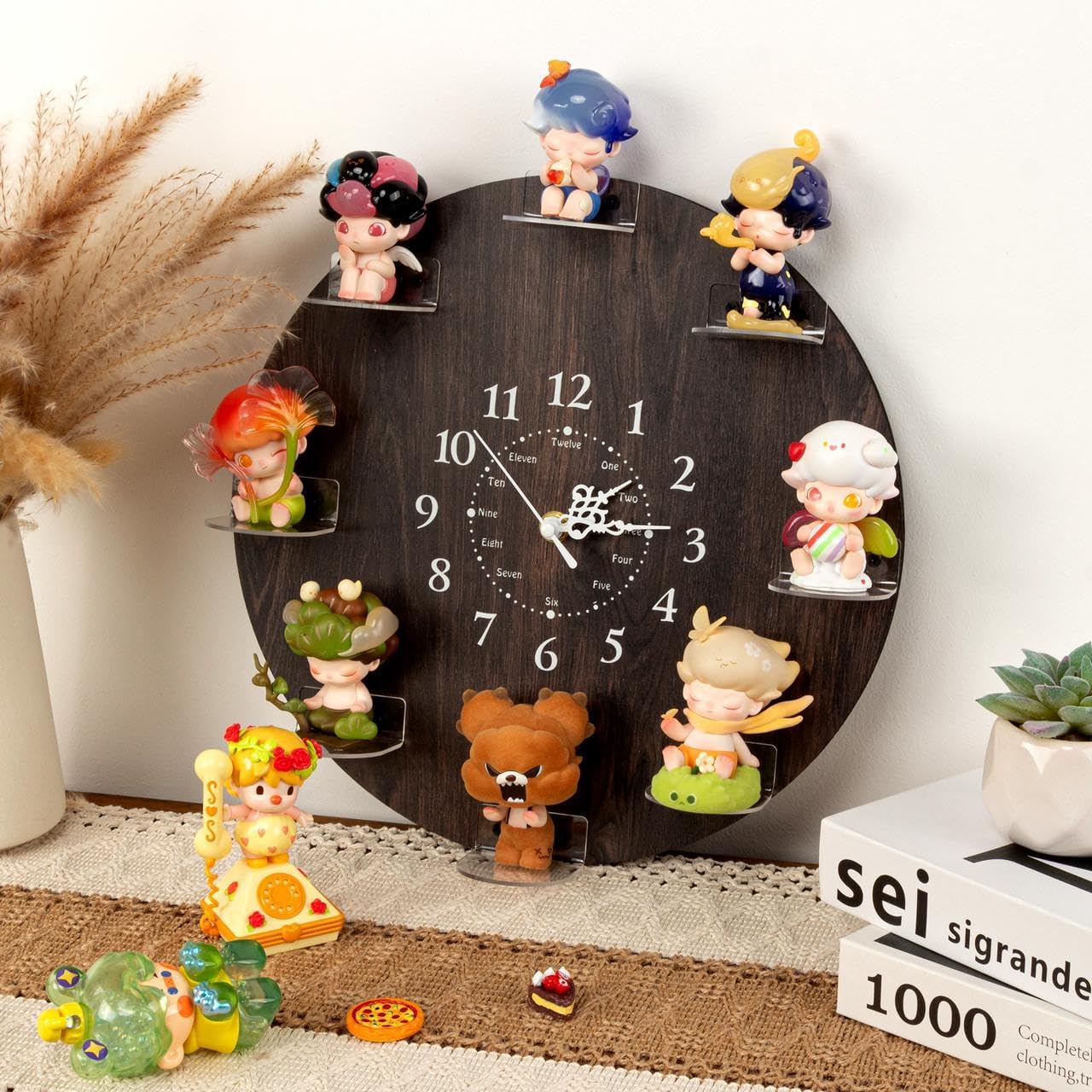 FEXIA Display Clock Case for Collectibles, 8 Acrylic Figure Display, Unique Gift for Blind Box Lovers, Stand Creative Desktop Display for Mini Toys, Vinyl Figures Accessories, Home Decor