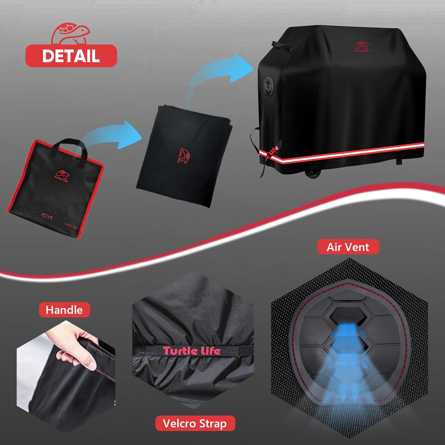 Turtle Life Funda para barbacoa, 132 cm, resistente e impermeable, para parrillas de gas de 3 quemadores, apta Weber Spirit, Char-Broil y Performance y Signature, negro