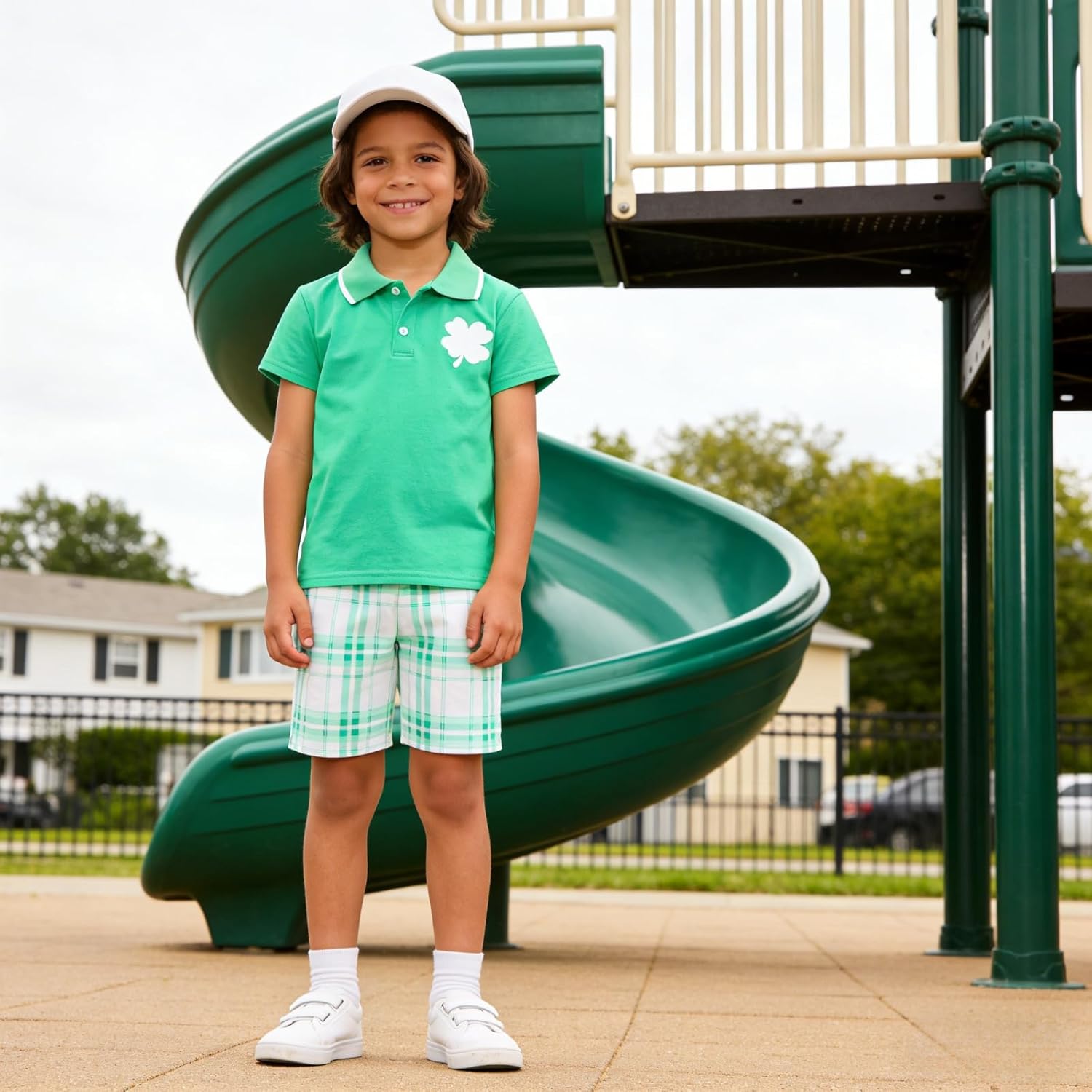 Kids Tween Boy Clothes Casual Short Sleeve Polo Shirt + Plaid Print 2Pcs Shorts Summer Clothing Set - Image 3