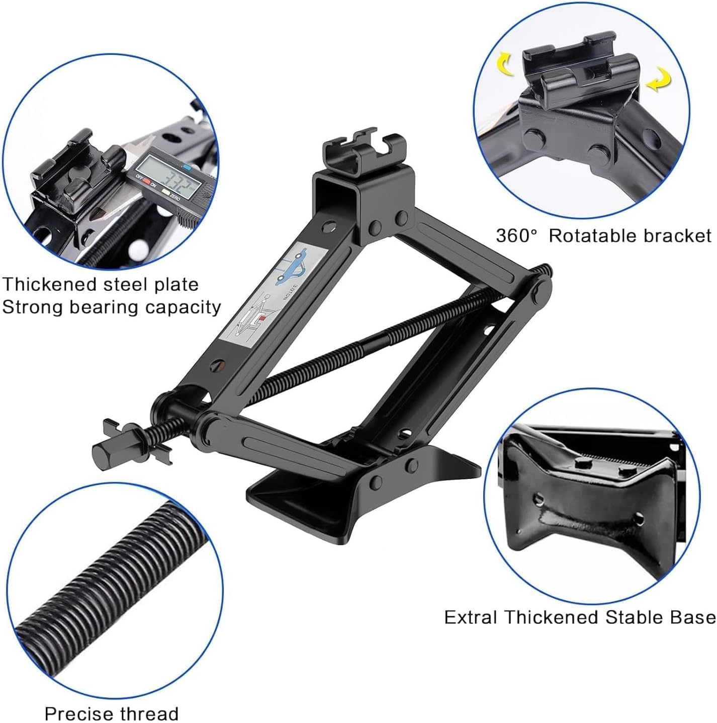 Car-Jack-Kit-3-Ton-(6614lbs), Scissor Jack Lift Heavy Duty with Saving Ratchet Wrench Tire Change Kit Tool for Car SUV MPV Black