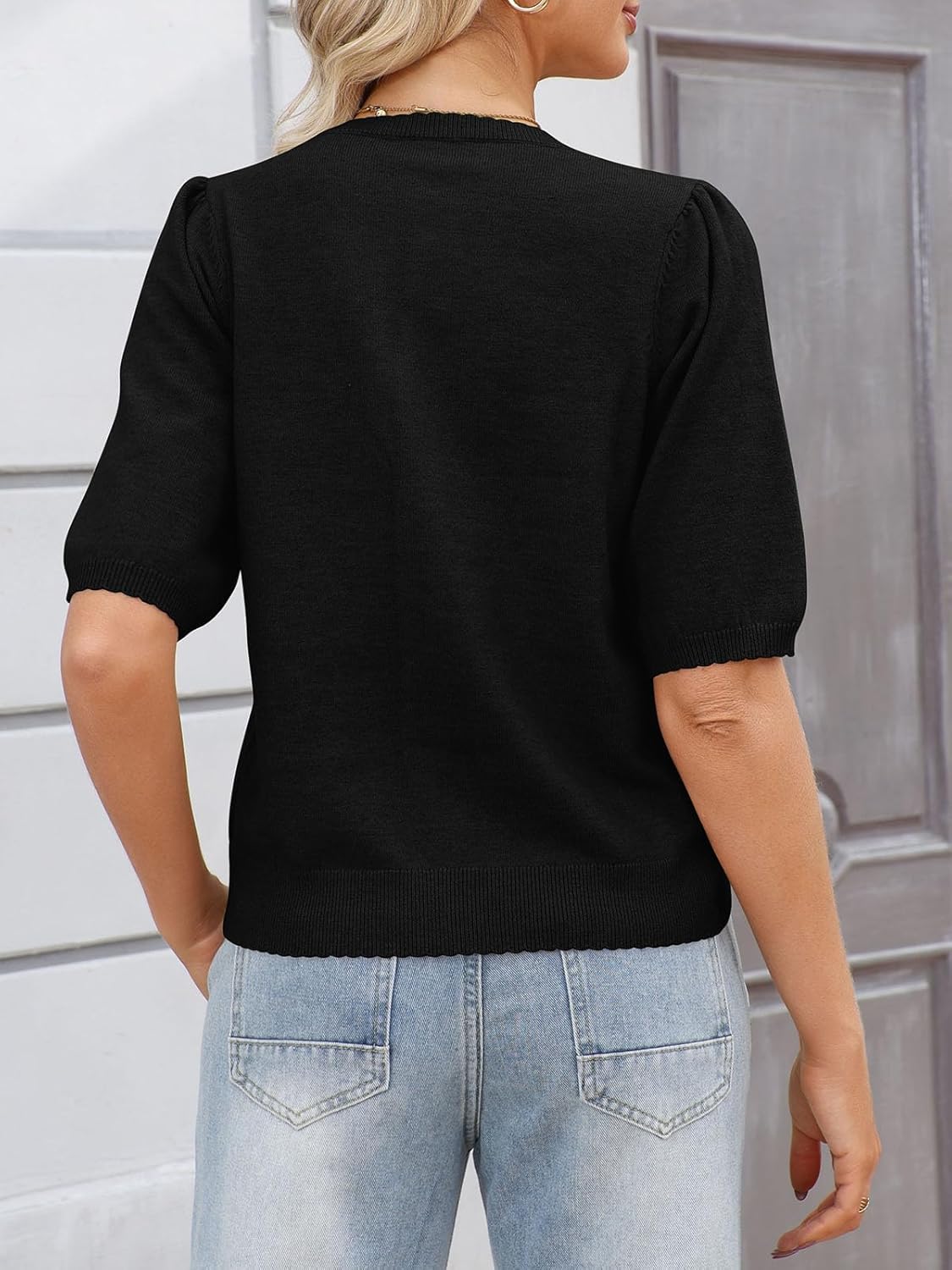 Womens Puff Short Sleeve Cardigan 2026 Summer Button Down Sweater Tops Business Casual Outfit Work Spring Clothes - Image 8